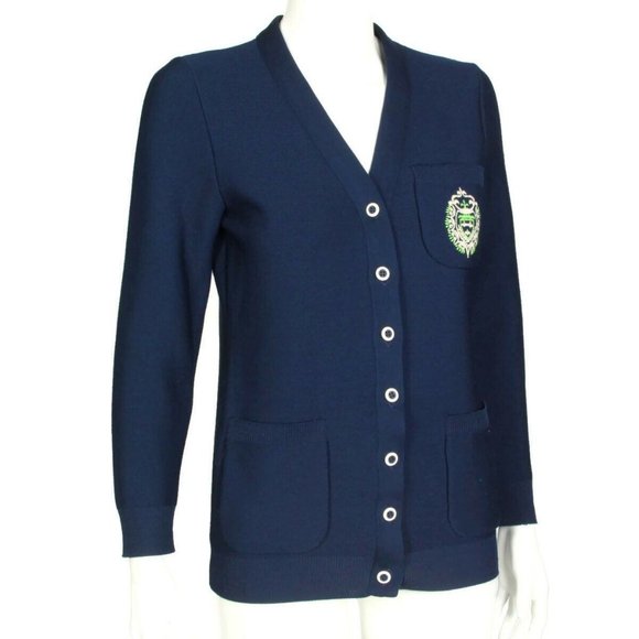 Vtg JAMES KENROB Navy Blue Cardigan Sweater Pocket Crest Button Womens sz M /571 - Picture 5 of 6